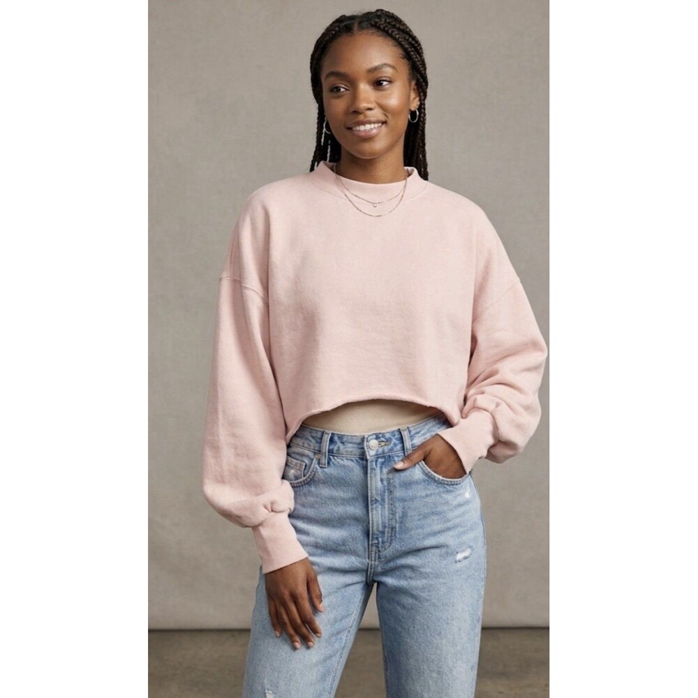 Pomander Place Tuckernuck Pink Boxy Crop Long Sleeve Sweatshirt Small